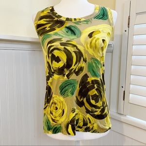 Simply Vera Wang Yellow Abstract Flower Print Sleeveless Blouse Size XS
